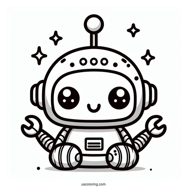 Kawaii Robot With Antenna Coloring Sheet For Kids