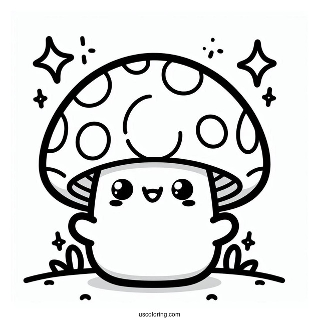 Happy Kawaii Mushroom Coloring Sheet