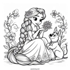 Princess Coloring Page Of Rapunzel With Pascal And Maximus Tangled