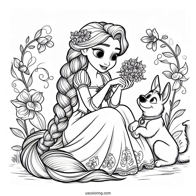 Princess Coloring Page Of Rapunzel With Pascal And Maximus Tangled