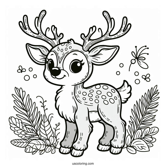 Rudolph Coloring Page With Huge Antlers And Spotted Body