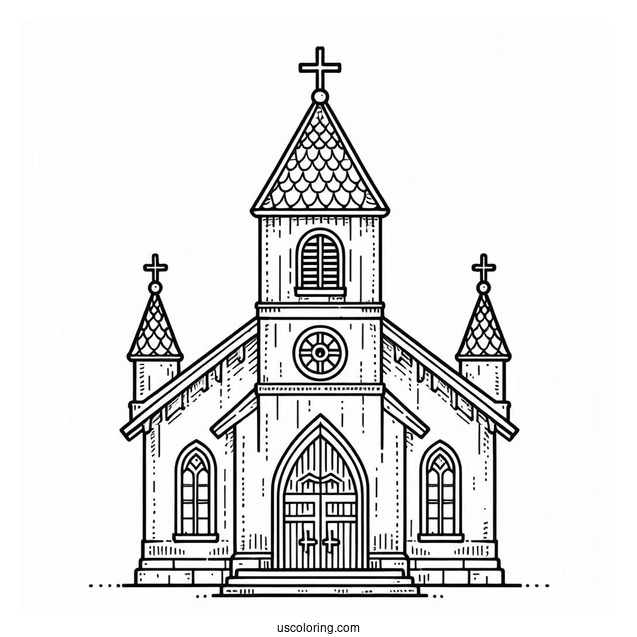 Simple Church Coloring Page Building For Preschoolers