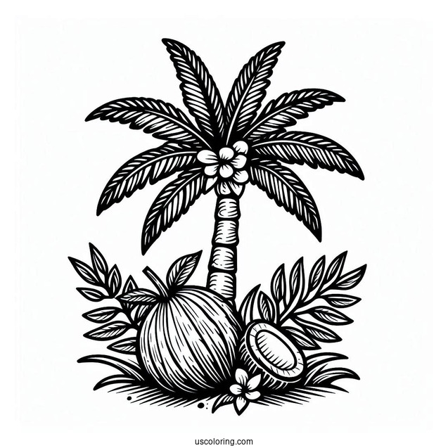 Easy Coconut Coloring Page Tree For Kids