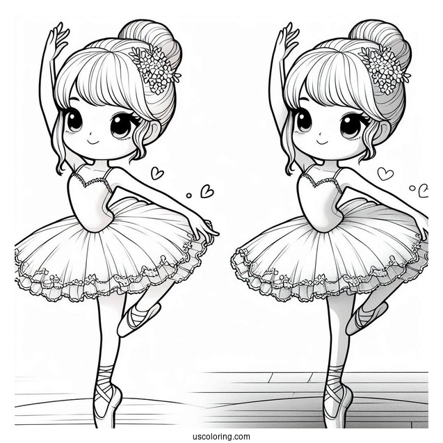 Cute Ballerina Dancing In Studio To Color