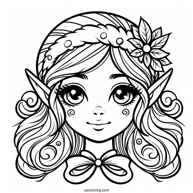 Elf Face Coloring Sheet For Kids