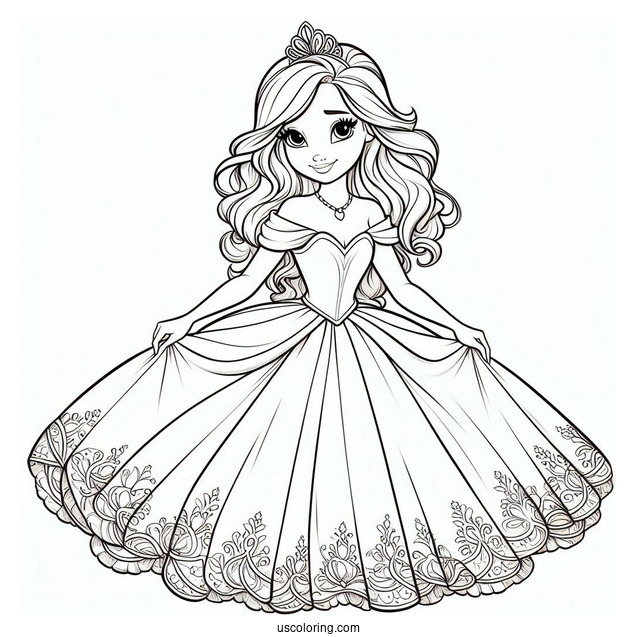 Princess Tiana In Ball Gown Coloring In For Kids