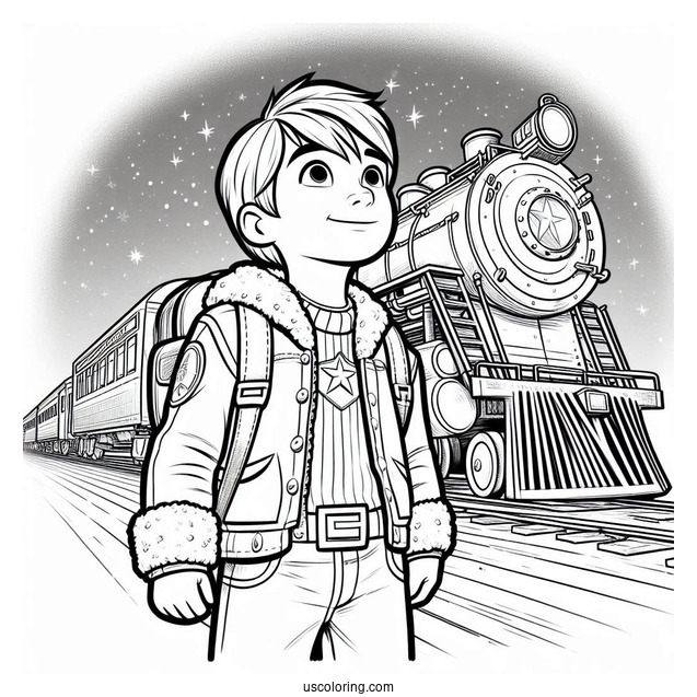 Hero Boy Staring Up At The Polar Express Coloring Page