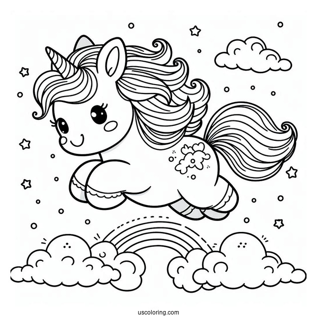 Cute Coloring Page Unicorn Leaping In The Air For Preschoolers