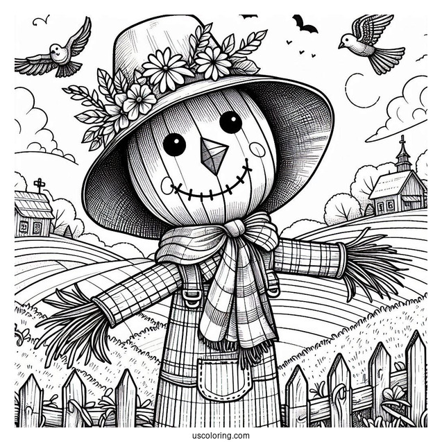 Scarecrow Coloring Page Looking Up At The Sky