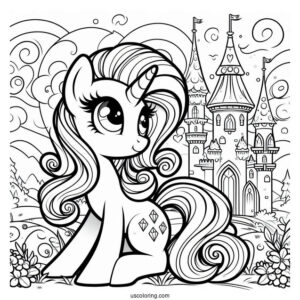 Cute Rarity Coloring Page With Castle In Background