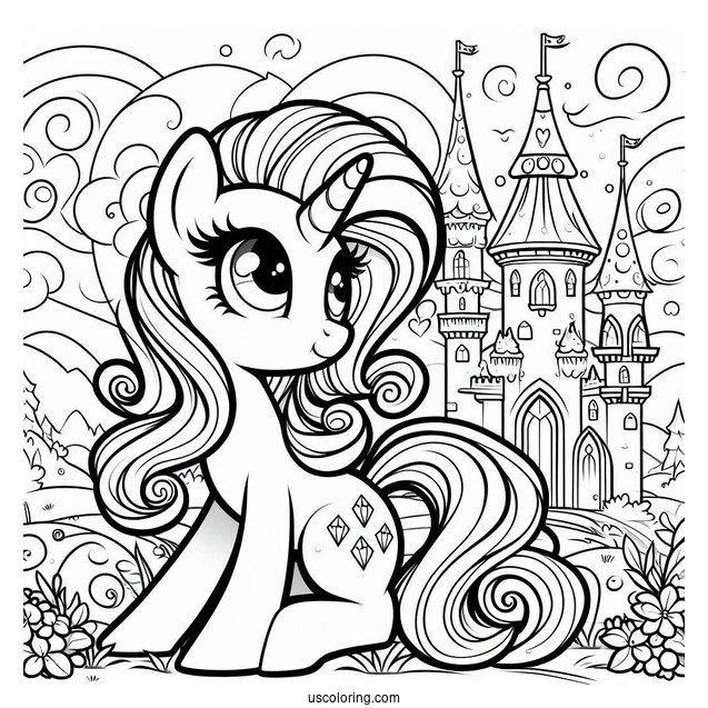Cute Rarity Coloring Page With Castle In Background