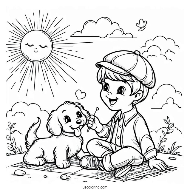 Little Boy Playing With Dog Under The Sun