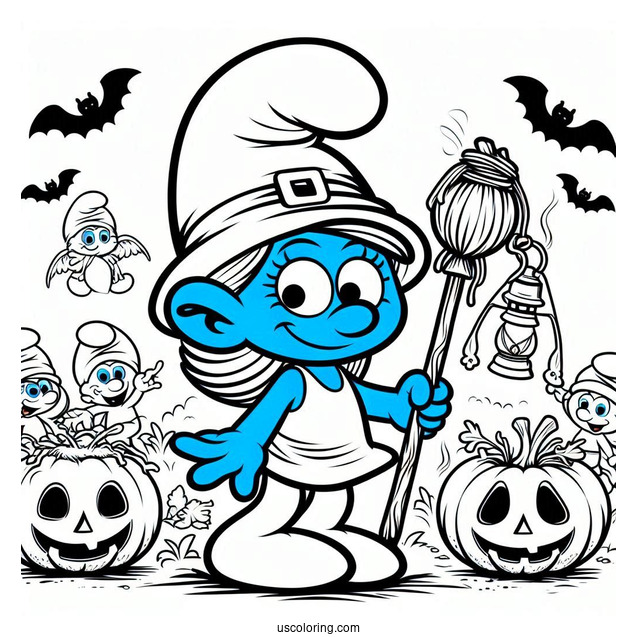 Detailed Halloween Smurfs Coloring Page
