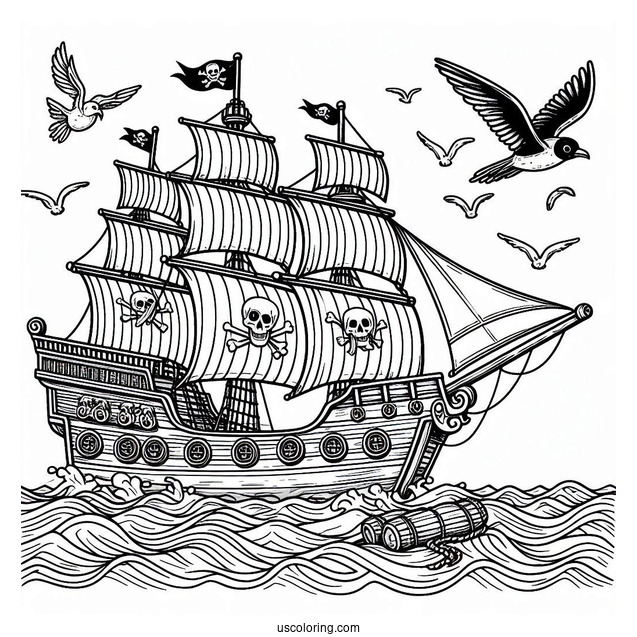 Easy Pirate Coloring Page Ship For Kids