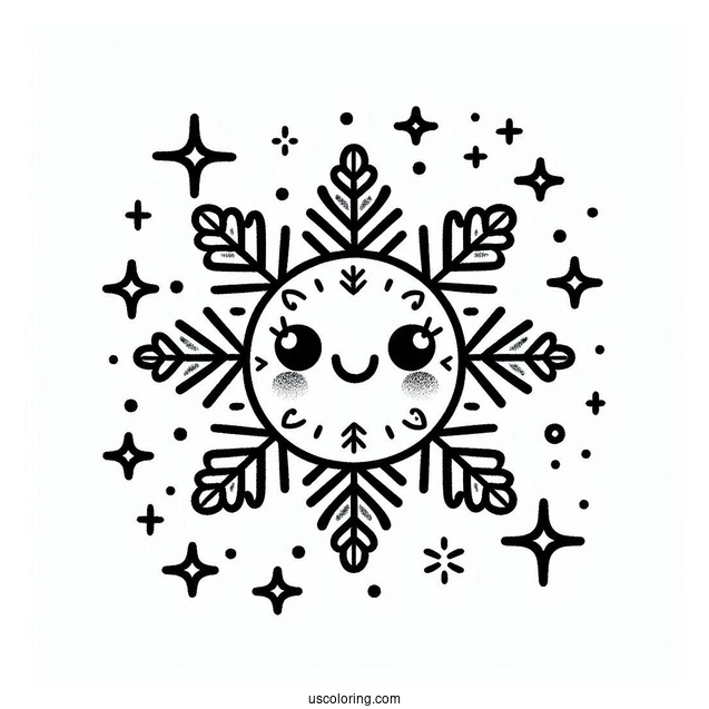 Cute Smiling Snowflake Coloring Page For Preschoolers
