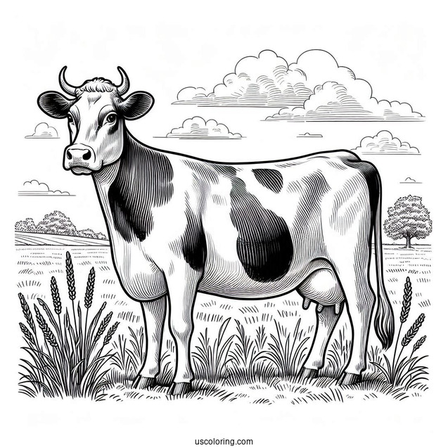 Dairy Cow Standing In Field_