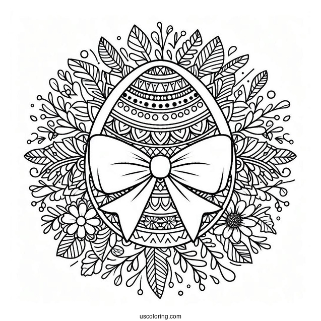 Easter Coloring Page Of Easter Egg Mandala With Bow And Bana Ears