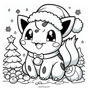 Pokemon Christmas Coloring Page Easy Bulbasaur Wearing Santa Hat Pokemon Christmas