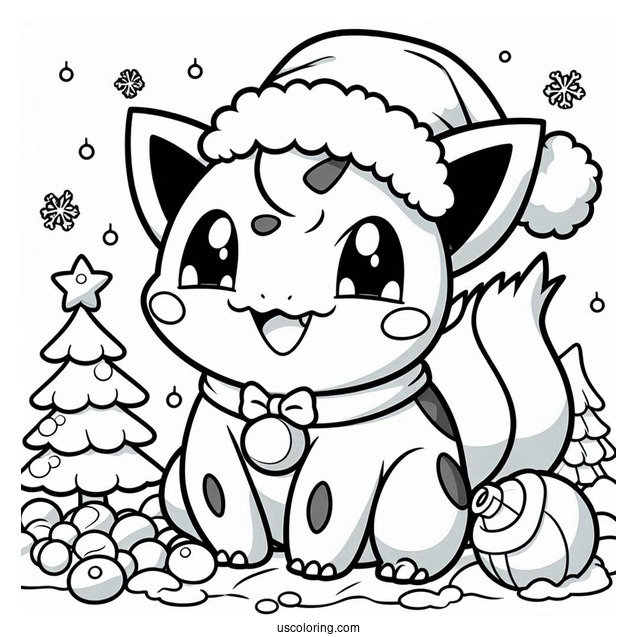 Pokemon Christmas Coloring Page Easy Bulbasaur Wearing Santa Hat Pokemon Christmas