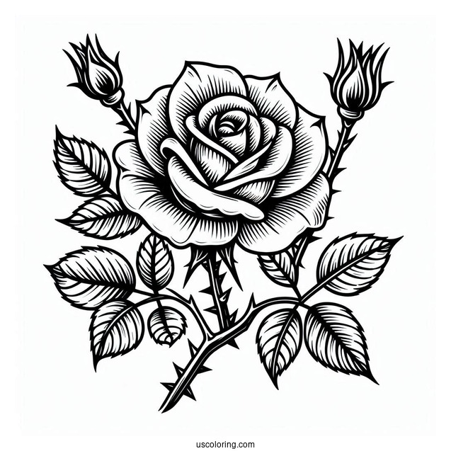 Rose With Thorns To Color