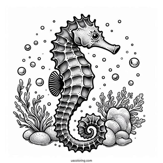 Realistic Looking Seahorse To Color
