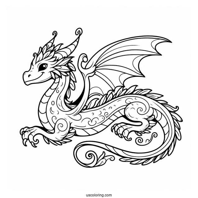 Simple Outline Of a Dragon To Color For Kids