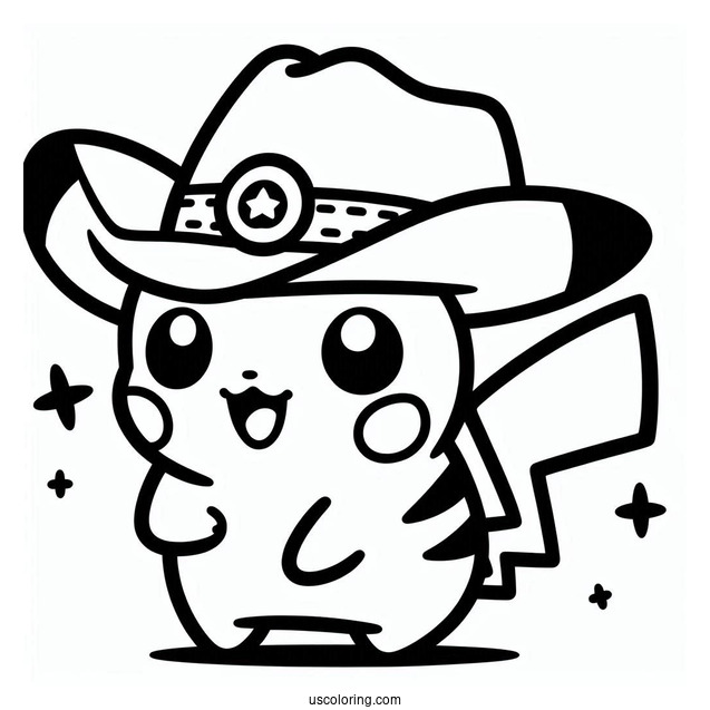 Kawaii Cowboy Coloring Page Pikachu For Kids