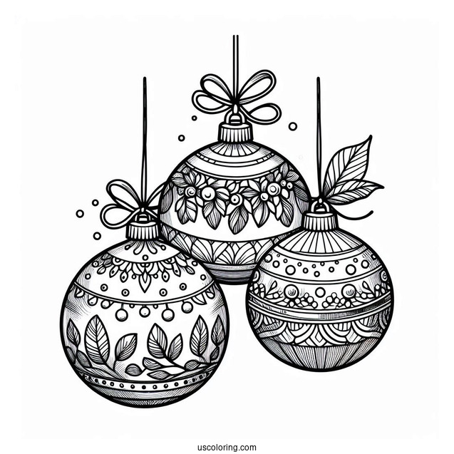 Full Page Realistic Baubles Christmas Ornaments Coloring Page