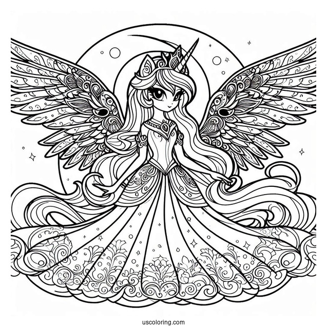 Beautiful Princess Luna Coloring Page With Wings Spread