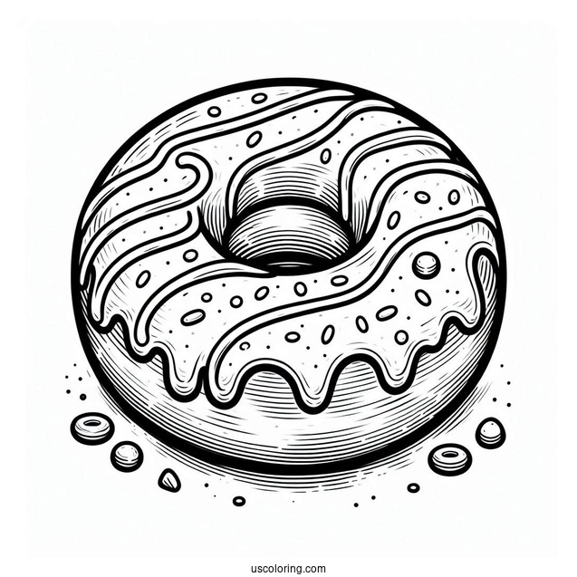 Simple Outline Of Donut With Icing To Color