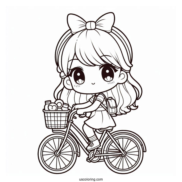 Chibi Girl On A Bicycle Coloring Page For Preschoolers