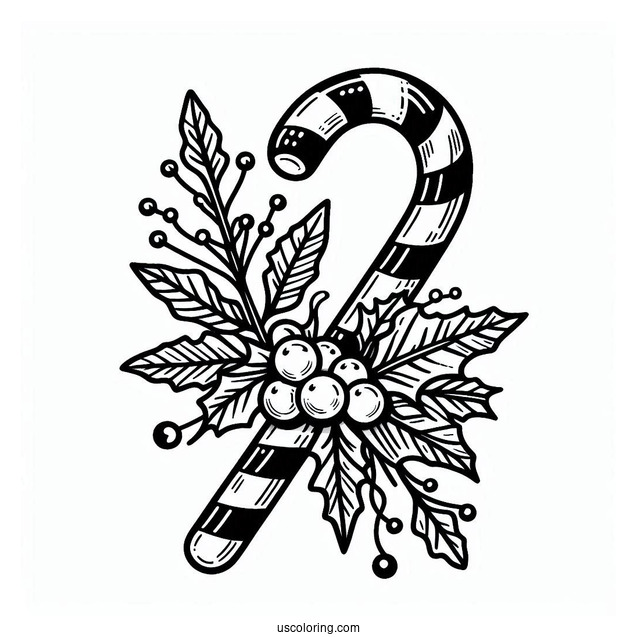 Candy Cane With Mistletoe Coloring Sheet