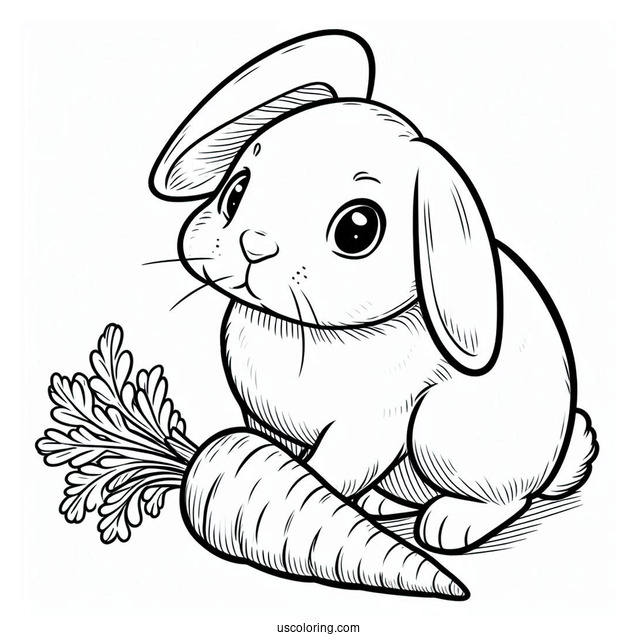 Lop Eared Rabbit Looking At Carrot Coloring
