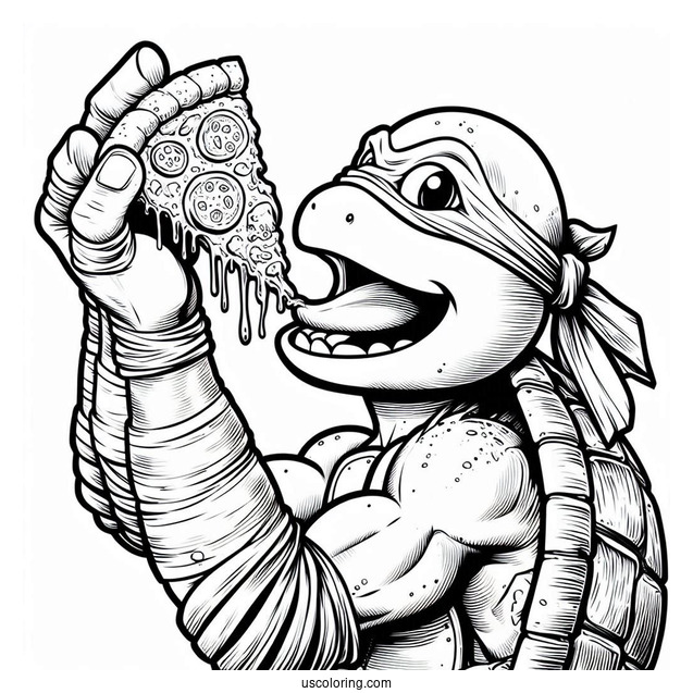 Ninja Turtles Coloring Page Of Michelangelo Eating Pizza