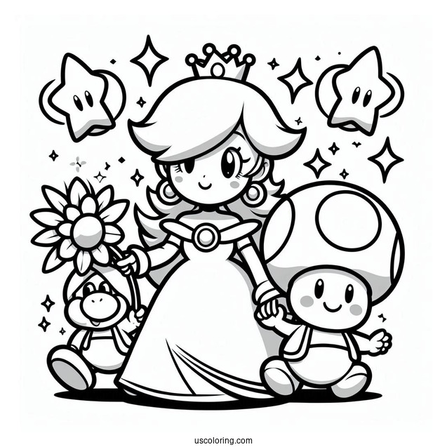 Rosalina Coloring Page With Toad And Luigi