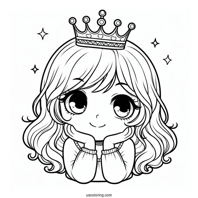 Cute Princess Wearing Simple Crown Coloring Sheet