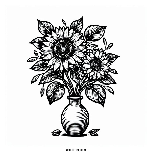 Detailed Sunflowers In Vase For Adults