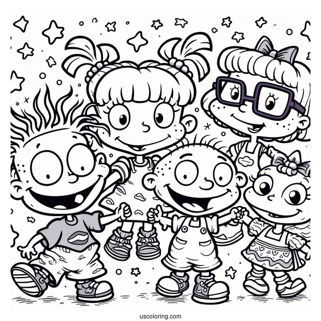 Rugrats Coloring Page Of Chuckie, Tommy, Philip, Lilian, Angelika, And Susie