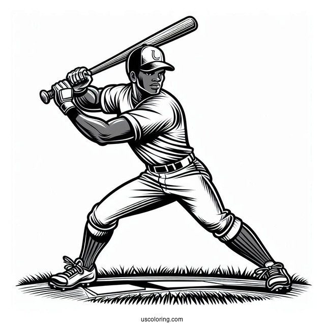 Coloring Page Of Baseball Player Ready To Bat