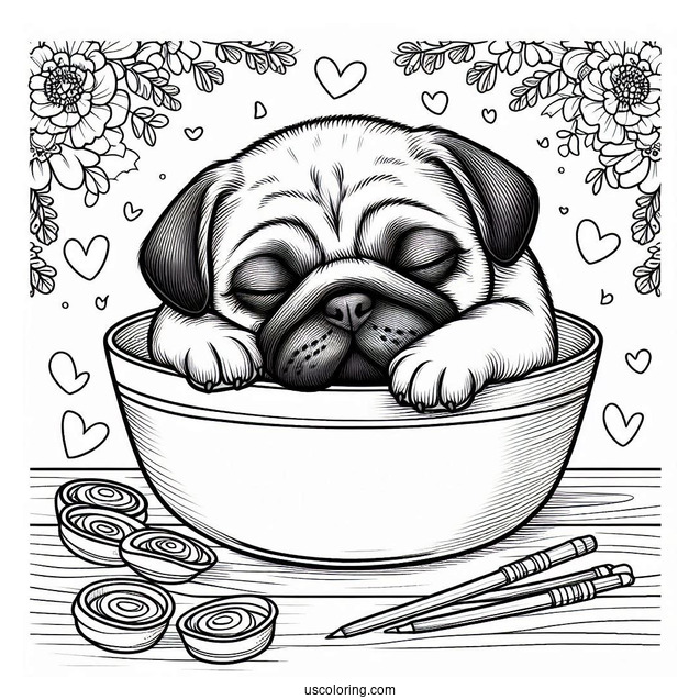 Adorable Pug Sleeping In Front Of Bowl