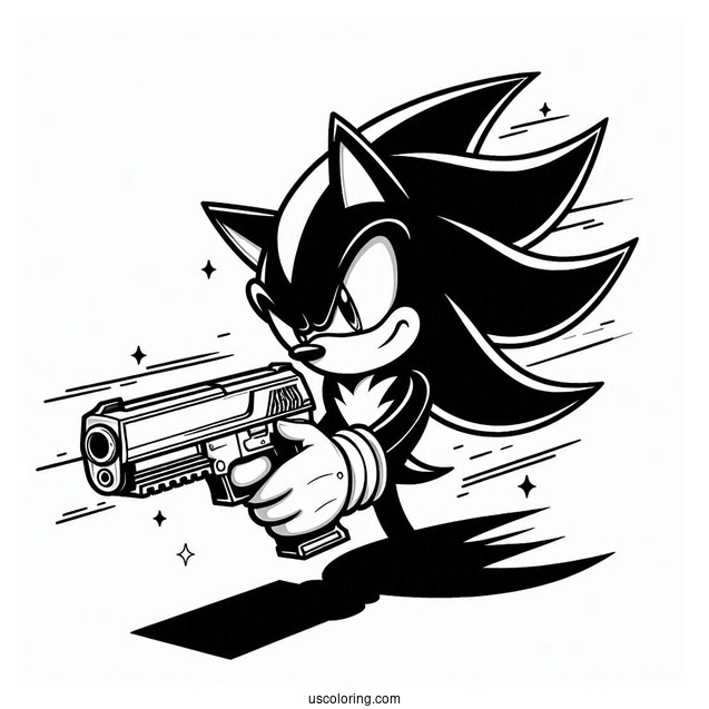 Detailed Shadow Coloring Page Shooting Gun