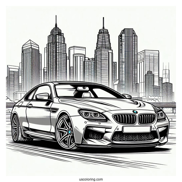 M6 BMW Coloring Page In Front Of Buildings