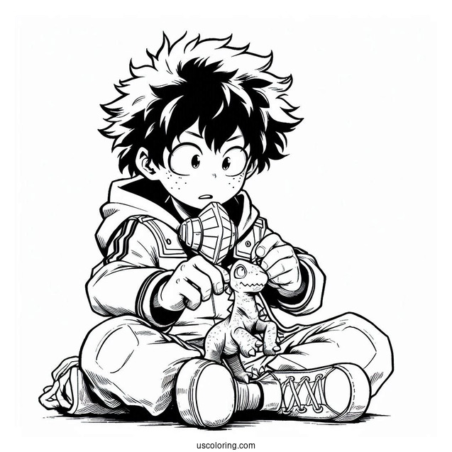 My Hero Academia Coloring Page Of Young Izuku Midoriya Playing With Toy