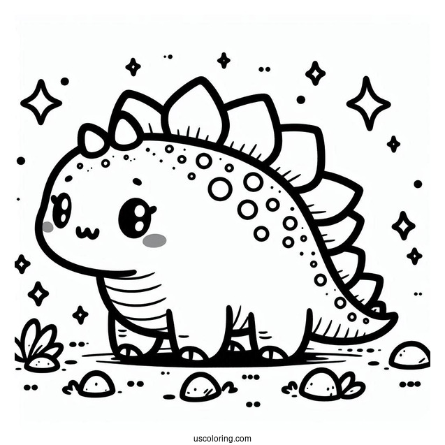 Kawaii Chibi Stegosaurus Coloring Page For Preschoolers