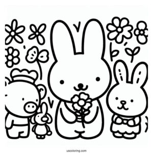 Simple Miffy Coloring Page, Poppy Pig, Grunty, Boris Bear, And Barbara For Preschoolers