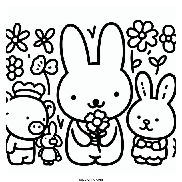 Simple Miffy Coloring Page, Poppy Pig, Grunty, Boris Bear, And Barbara For Preschoolers