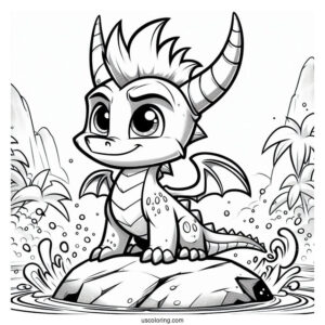 Sypro Coloring Page Standing On A Rock With Water Splashing Behind Him