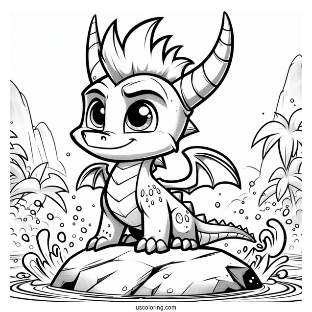Sypro Coloring Page Standing On A Rock With Water Splashing Behind Him