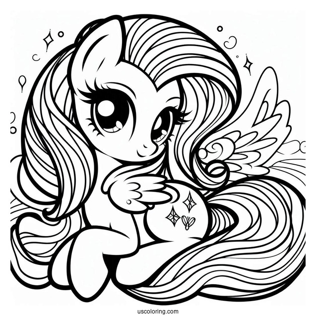 Cute With Fluttershy With Rarity Coloring Page For Kids
