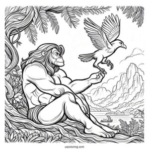 Tarzan Coloring Page Of Adult Tantor With Bird On His Back